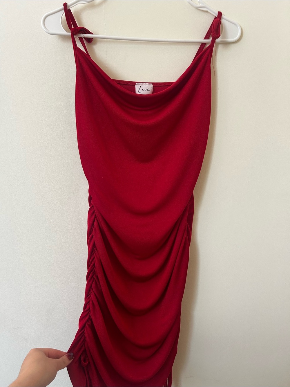 Red Cowl Neck Ruched Bodycon Party Dress